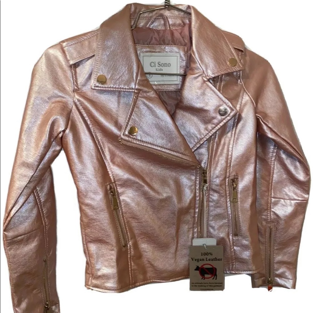 Girls’ Size 8 Pink Vegan Leather Moto Jacket